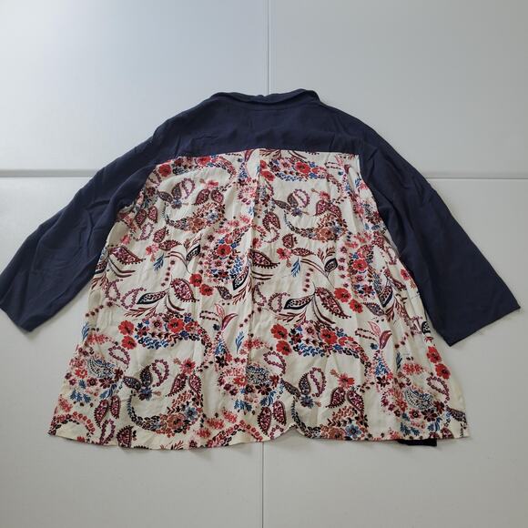 Andree by Unit Shirt Womens 1X Blue Embroidered Floral Button Up Boho Tunic Top - Picture 3 of 8